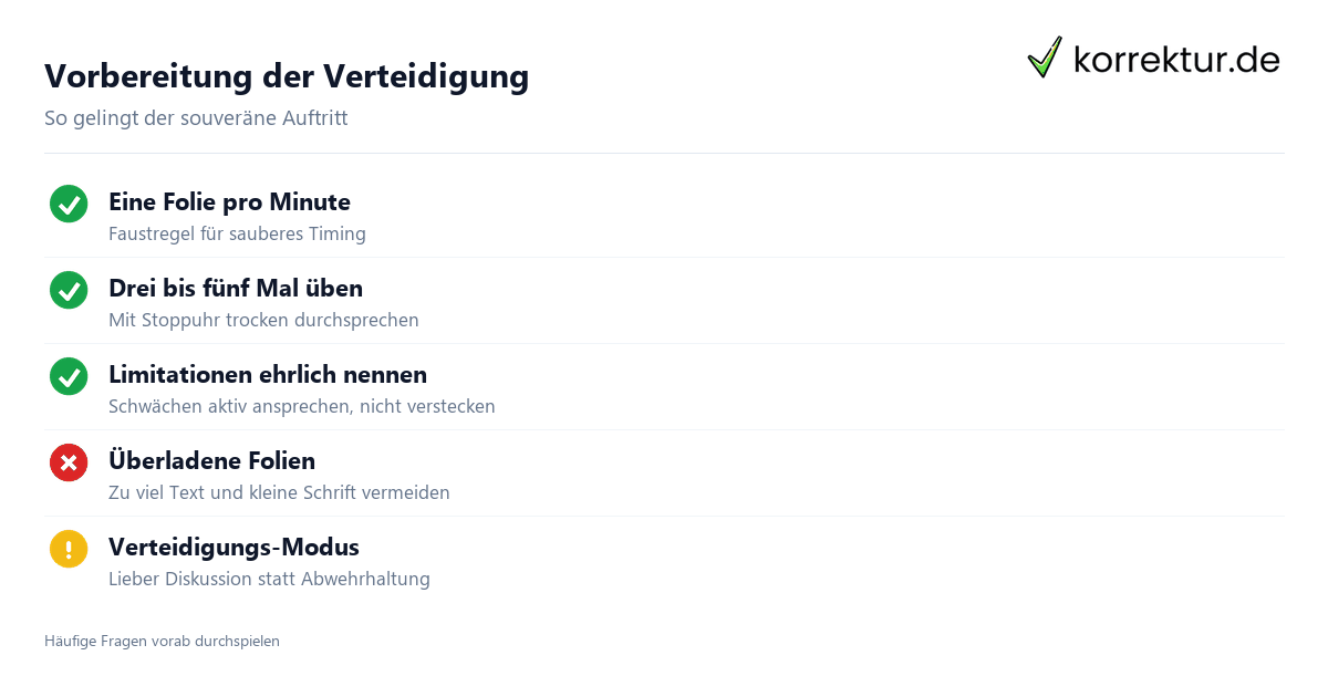 Checkliste zur Vorbereitung der Disputation und Verteidigung