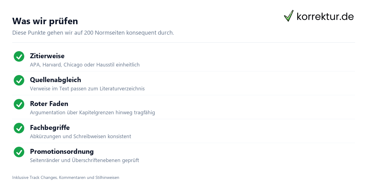 Dissertation Korrekturlesen 200 Seiten ruhig planen, Prüfpunkte der Lektorin