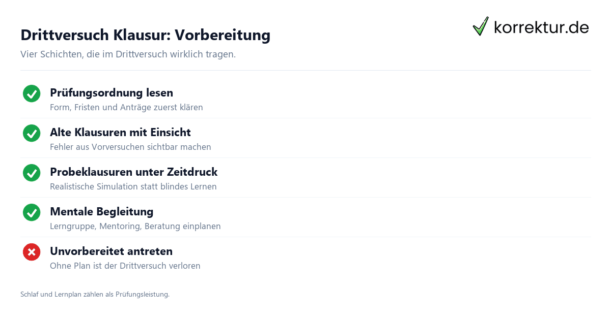 Drittversuch Klausur: Vorbereitung in vier Schichten