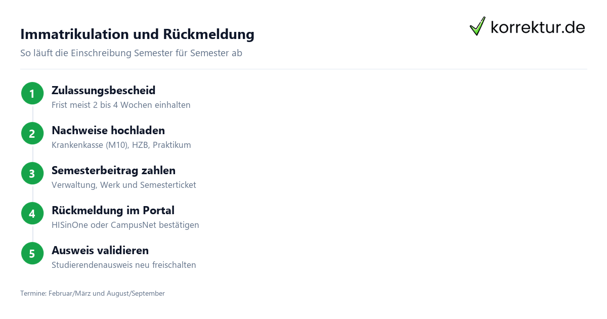 Immatrikulation und Rückmeldung im Studium: Schritte Semester für Semester