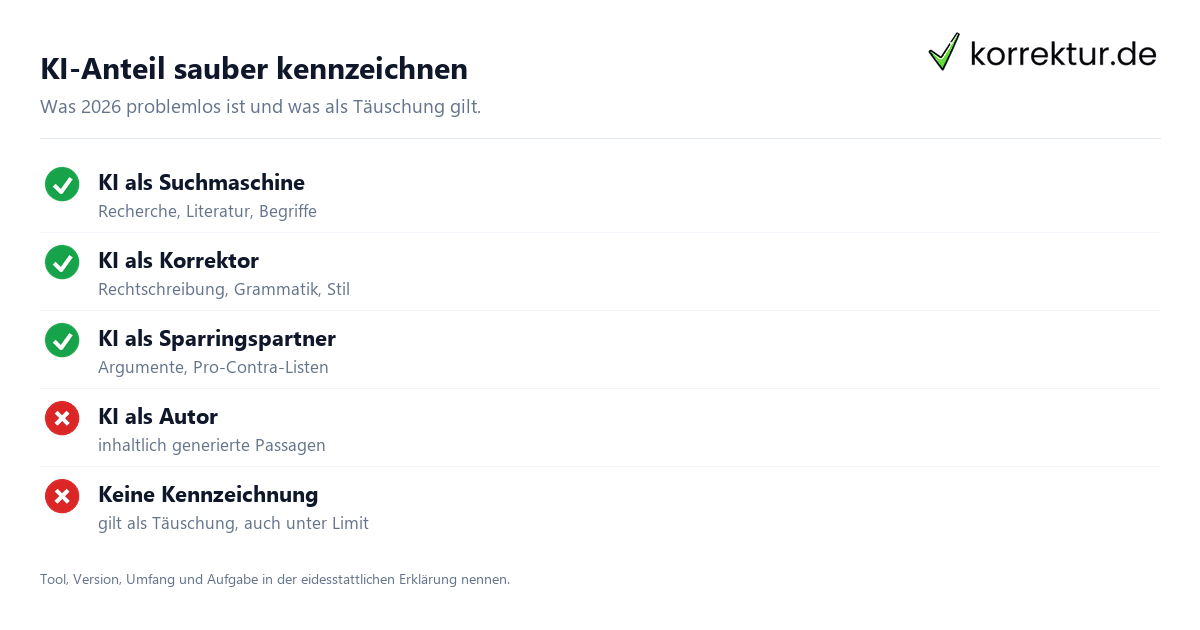 Checkliste erlaubter KI-Anteil Bachelorarbeit 2026 Kennzeichnung