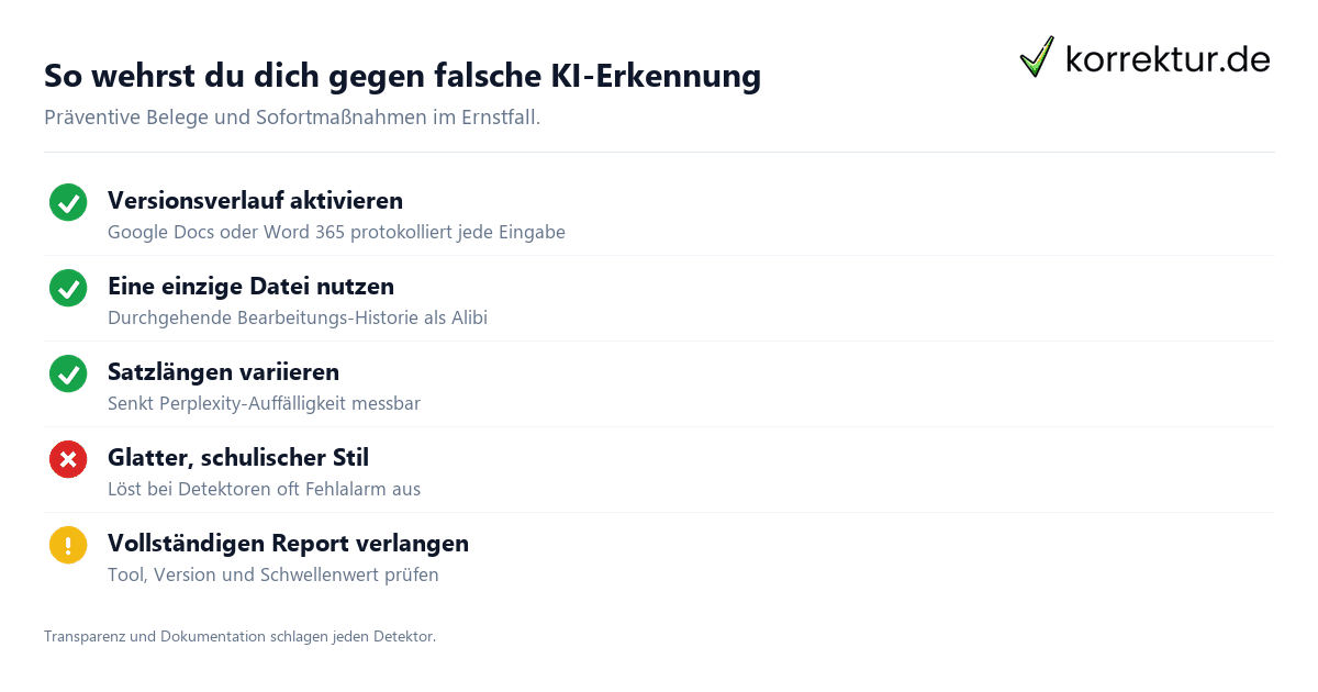 So wehrst du dich gegen falsche KI-Erkennung KI-Erkennung Schutz vor Falsch-Positiv Belege