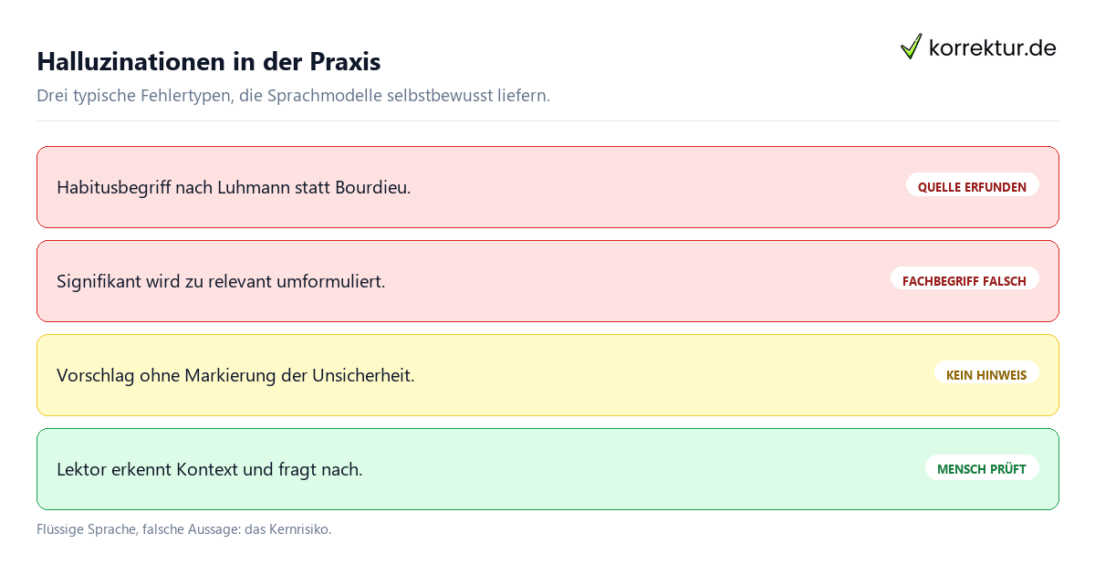 Halluzinationen in der Praxis KI Halluzinationen bei Korrekturen: Beispiele erfundener Vorschläge