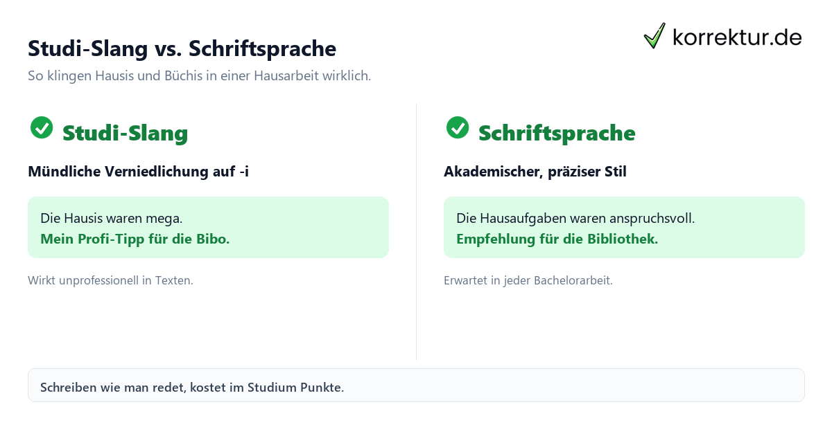 Kindis Hausis Büchis vs. wissenschaftliche Schriftsprache im Vergleich