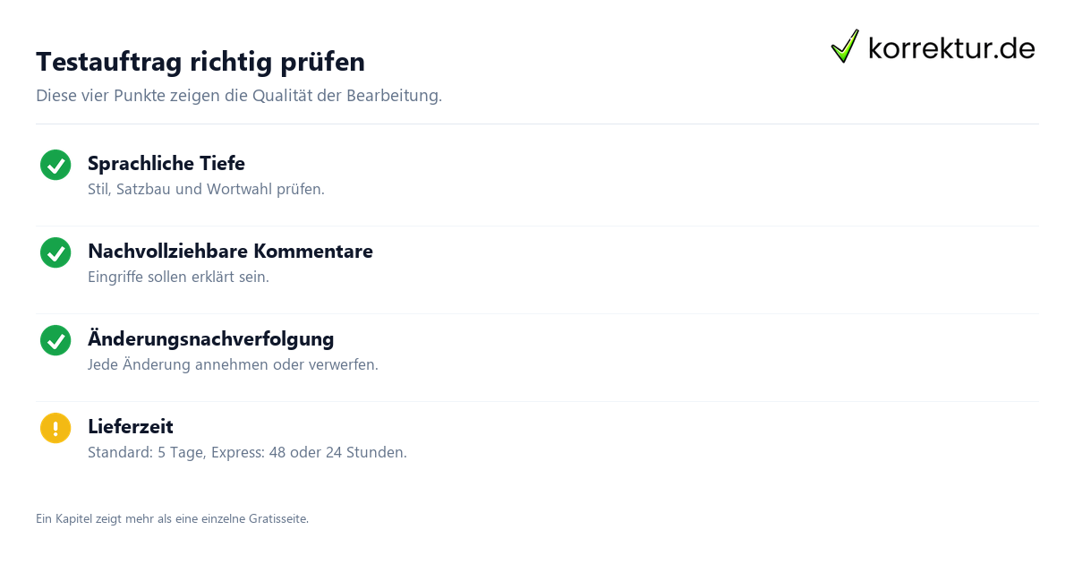 Vier Punkte, an denen sich die Qualität eines Testauftrags zeigt