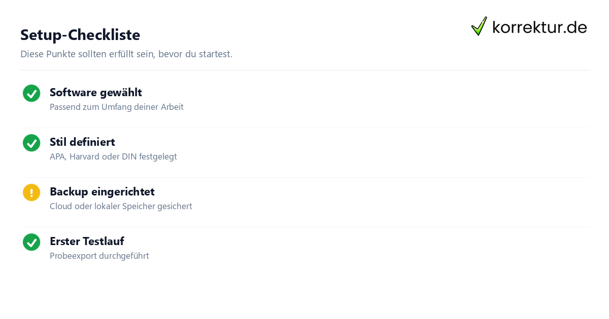 Setup-Checkliste Checkliste für die Einrichtung einer sauberen Literaturdatabase