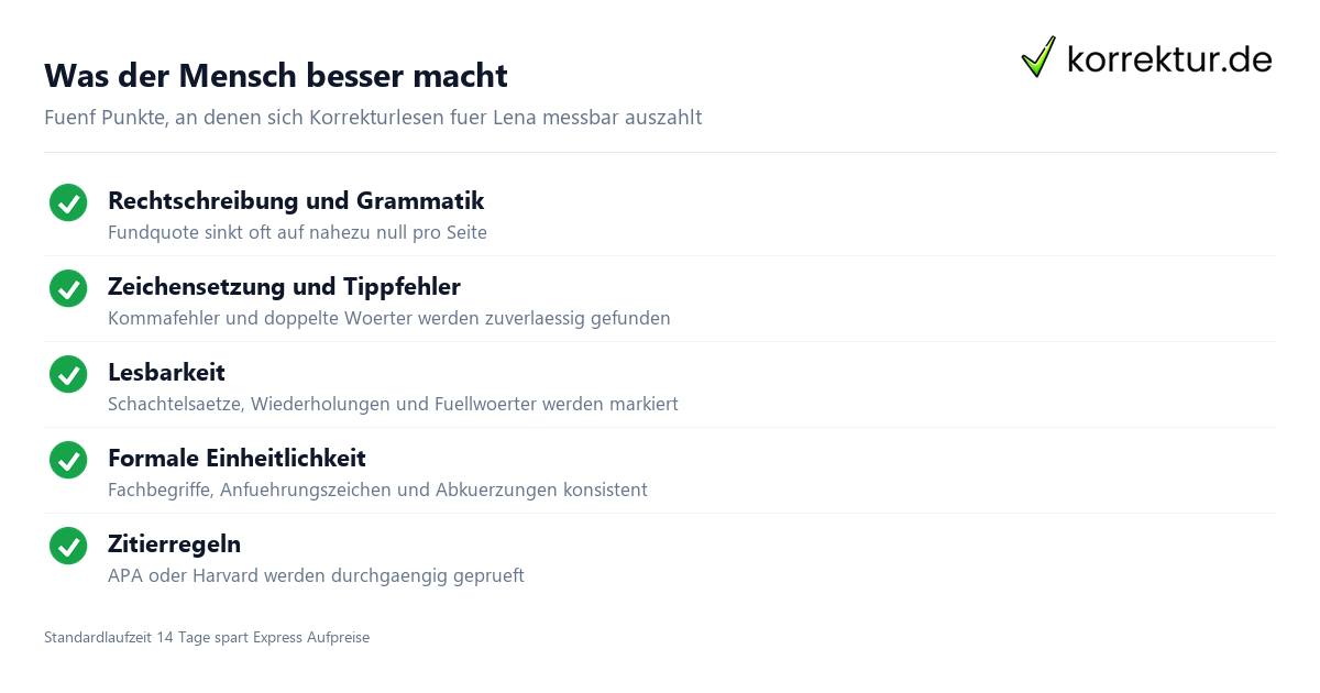 Masterarbeit korrigieren neben dem Nebenjob, Leistungen eines erfahrenen Lektors