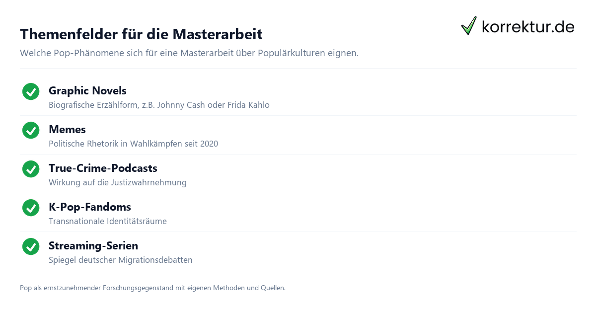 Masterarbeit über Populärkulturen schreiben: mögliche Themenfelder im Überblick