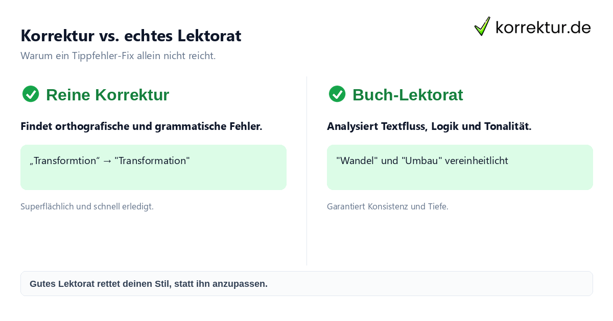 Korrektur vs. echtes Lektorat Unterschied zwischen reiner Korrektur und tiefem Lektorat