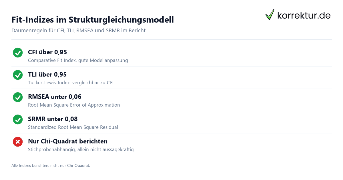 Strukturgleichungsmodell Fit-Indizes Schwellenwerte Anleitung