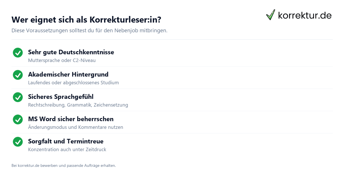 Voraussetzungen für Korrekturlesen als Nebenjob im Studium