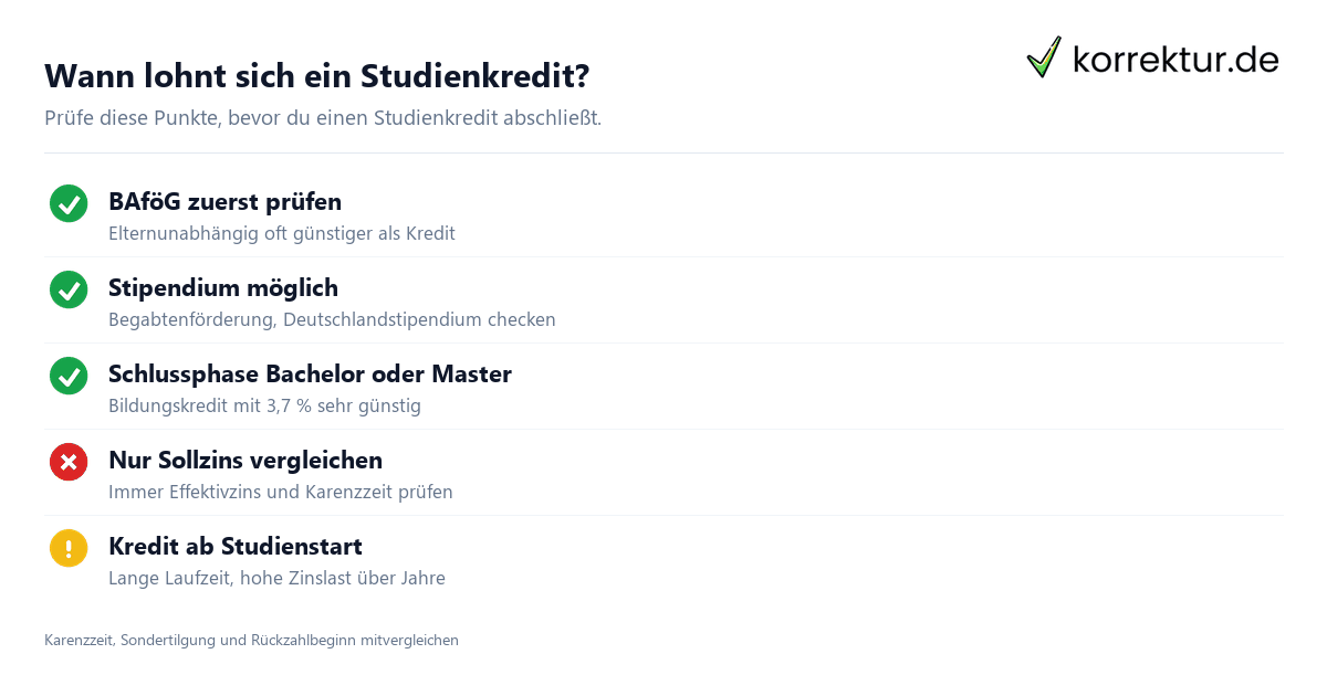 Wann lohnt sich ein Studienkredit? Studienkredit-Vergleich wann sinnvoll Checkliste Studierende