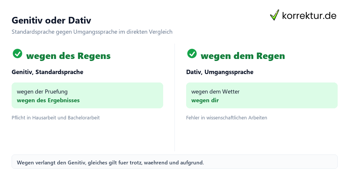 Wegen mit Genitiv oder Dativ Vergleich der Formen