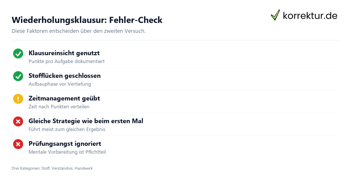 Checkliste Wiederholungsklausur Vorbereitung und Fehlerquellen