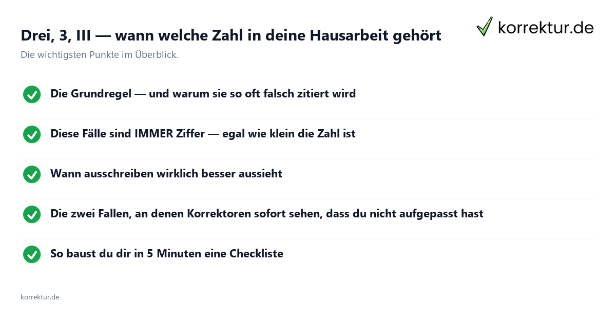 Drei, 3, III, wann welche Zahl in deine Hausarbeit gehört