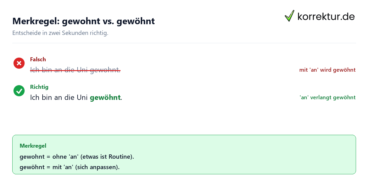 gewohnt oder gewöhnt Merkregel gewohnt oder gewöhnt: Merkregel richtig und falsch im Vergleich