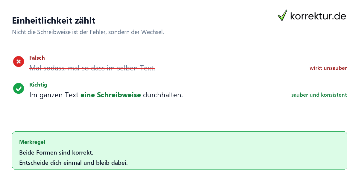 sodass oder so dass einheitlich sodass oder so dass: im ganzen Text einheitlich schreiben