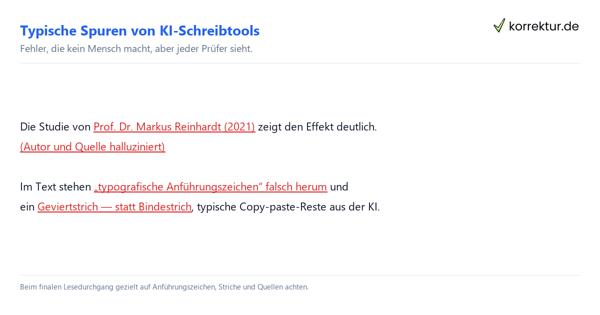 Tippfehler durch KI-Schreibtools: typische Spuren im Text markiert