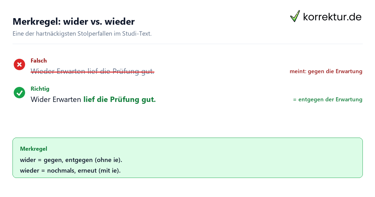 wider oder wieder Merkregel wider oder wieder: Merkregel richtig und falsch im Vergleich