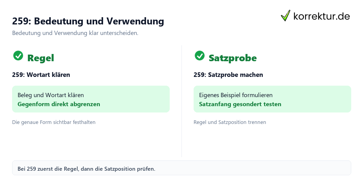 259: Bedeutung und Verwendung mit Bedeutung und passender Verwendung im Vergleich
