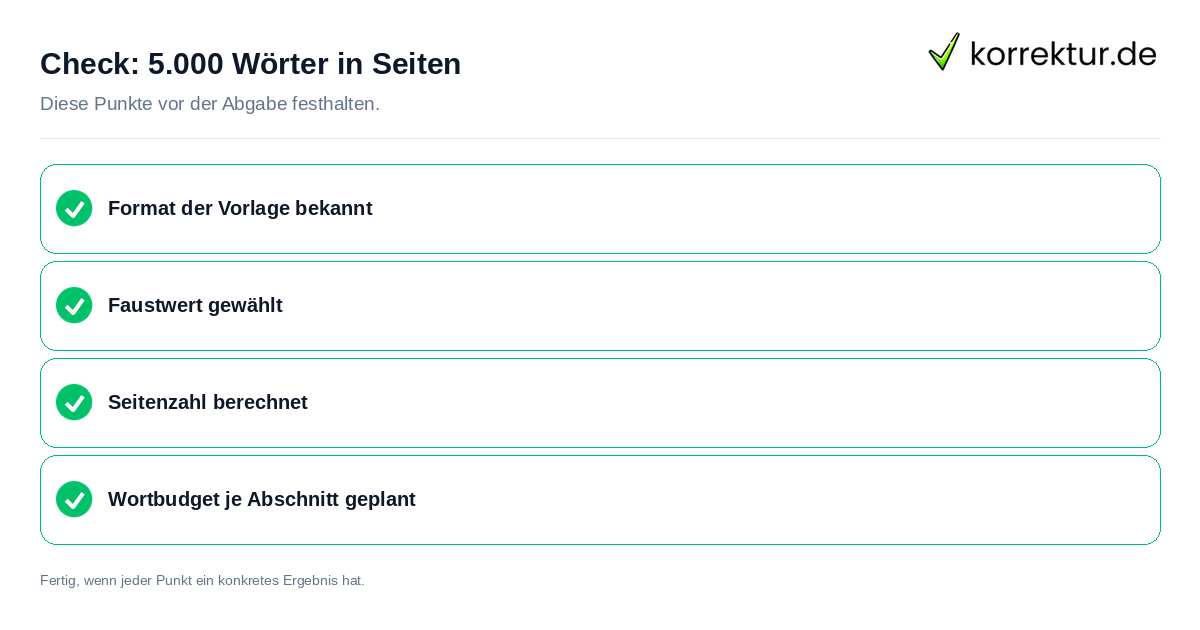 5.000 Wörter in Seiten: Prüfliste mit vier Punkten
