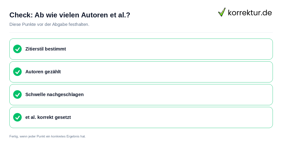 Check: Ab wie vielen Autoren et al.? Ab wie vielen Autoren et al.?: Prüfliste mit vier Punkten
