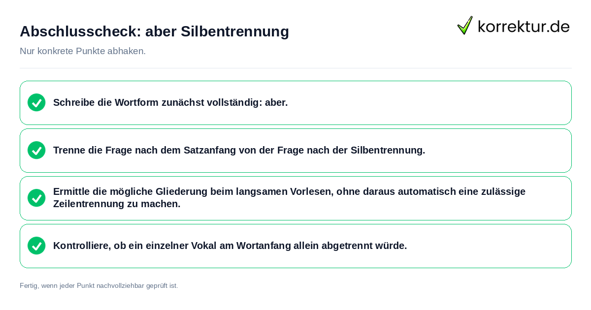 Konkreter Abschlusscheck zu aber Silbentrennung