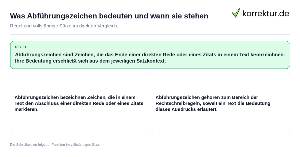 Konkrete Regel und vollständige Beispielsätze zu Was Abführungszeichen bedeuten und wann sie stehen