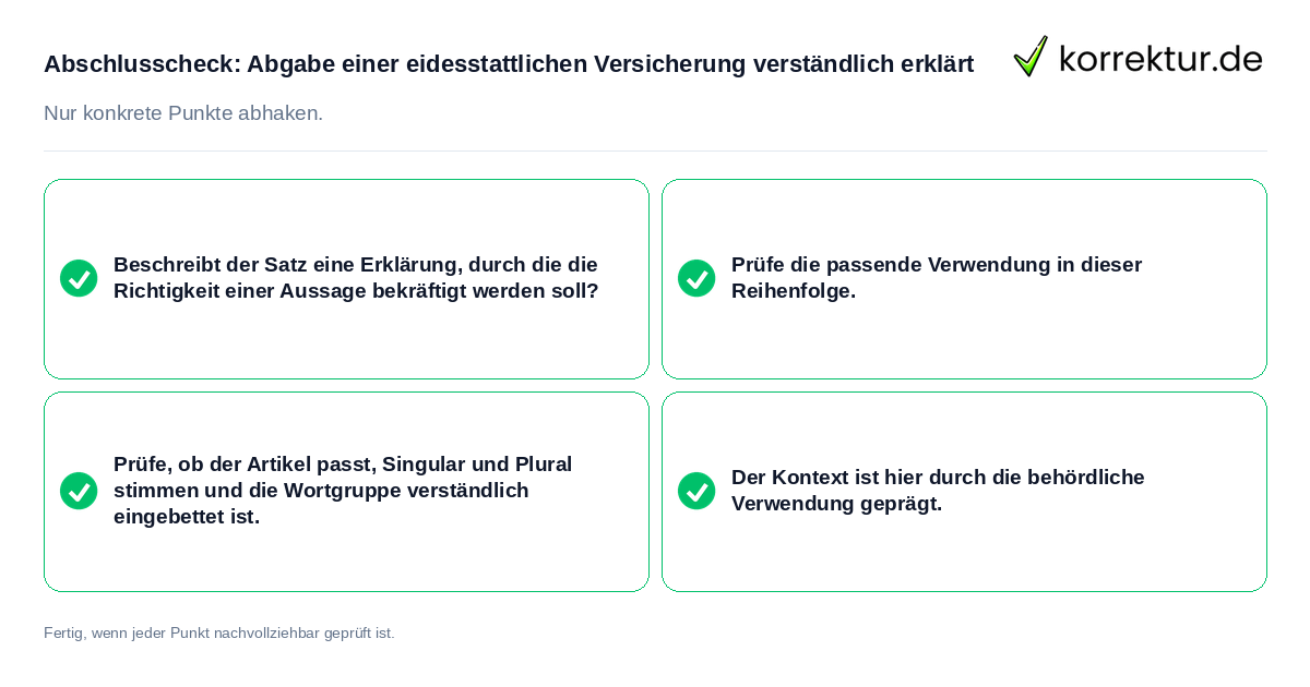 Abschlusscheck: Abgabe einer eidesstattlichen Versicherung verständlich erklärt Konkreter Abschlusscheck zu Abgabe einer eidesstattlichen Versicherung verständlich erklärt