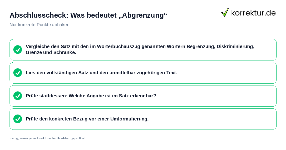 Konkreter Abschlusscheck zu Was bedeutet „Abgrenzung“