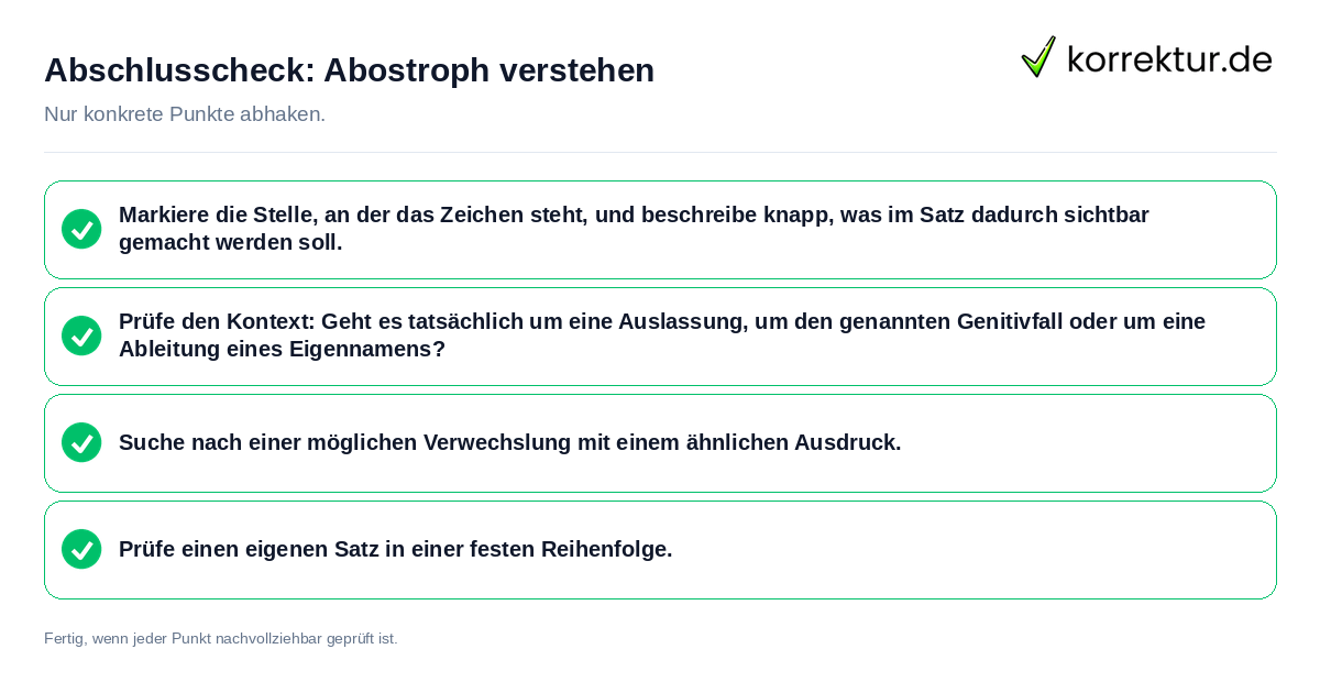 Konkreter Abschlusscheck zu Abostroph verstehen