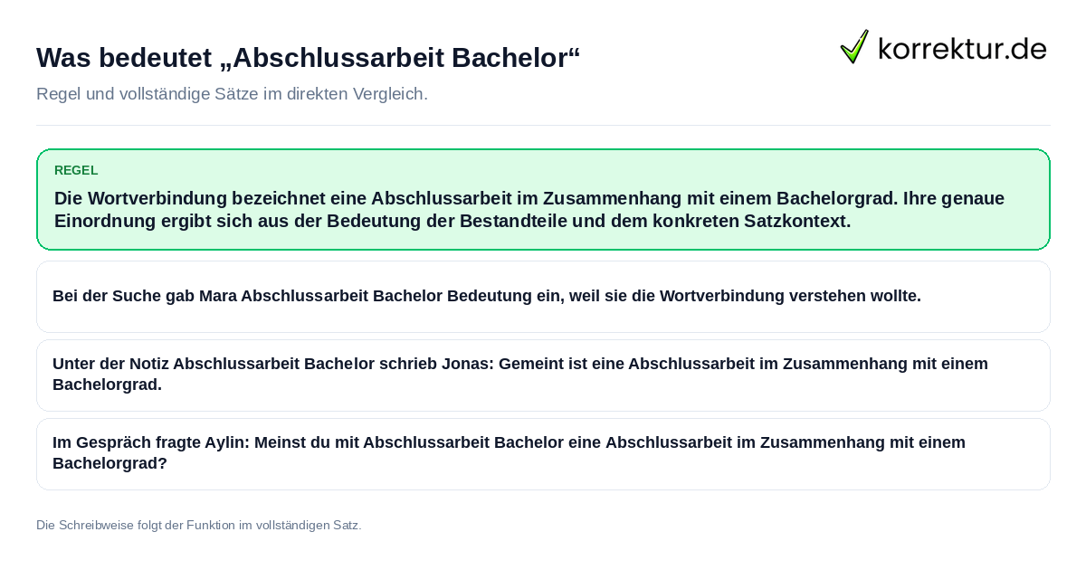 Konkrete Regel und vollständige Beispielsätze zu Was bedeutet „Abschlussarbeit Bachelor“