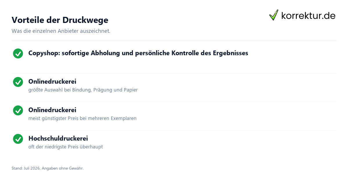 Abschlussarbeit drucken lassen: Anbieter im Vergleich: Stärken im Überblick