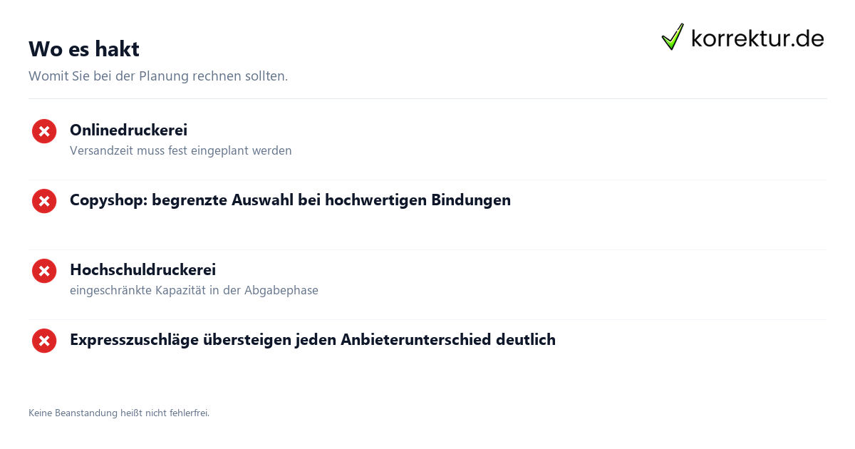 Abschlussarbeit drucken lassen: Anbieter im Vergleich: Grenzen im Überblick