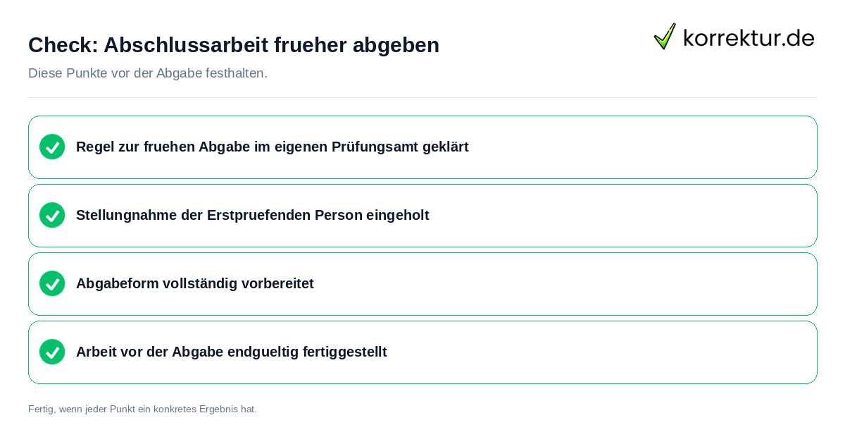 Abschlussarbeit früher abgeben: Prüfliste mit vier Punkten