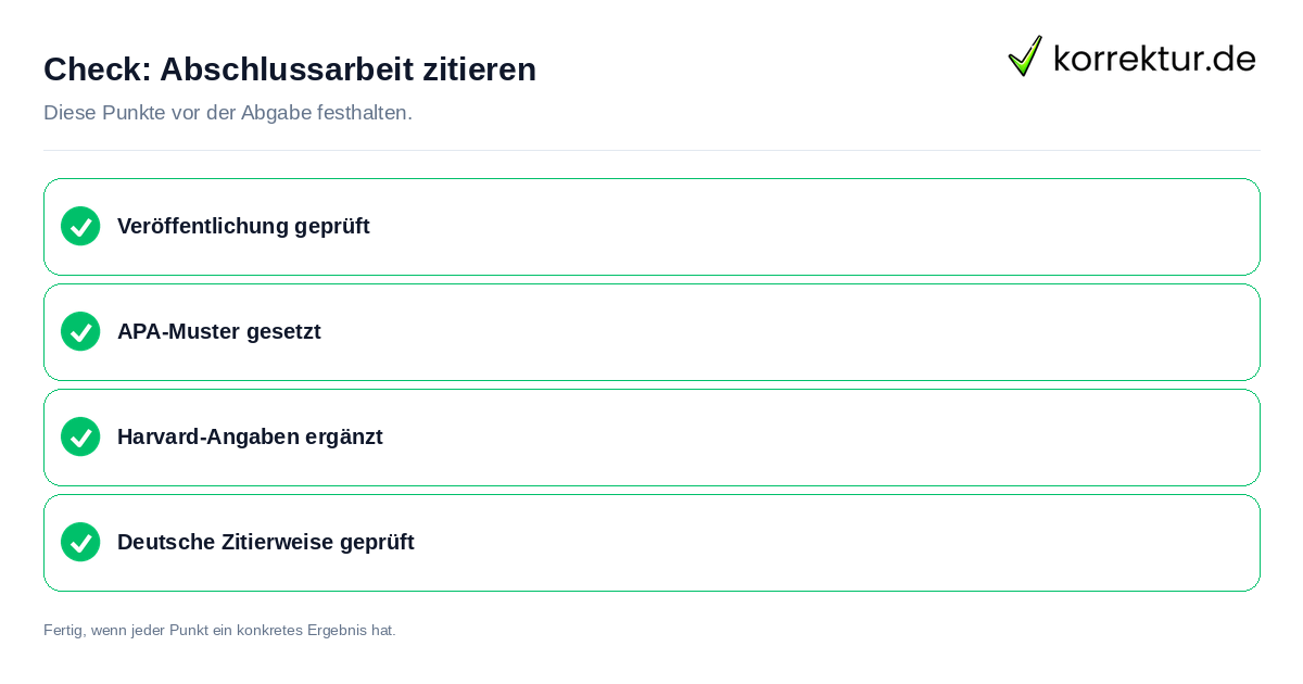 Check: Abschlussarbeit zitieren Abschlussarbeit zitieren: Prüfliste mit vier Punkten