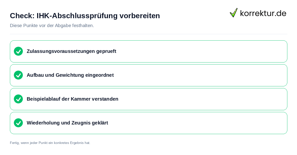 Check: IHK-Abschlussprüfung vorbereiten IHK-Abschlussprüfung vorbereiten: Prüfliste mit vier Punkten