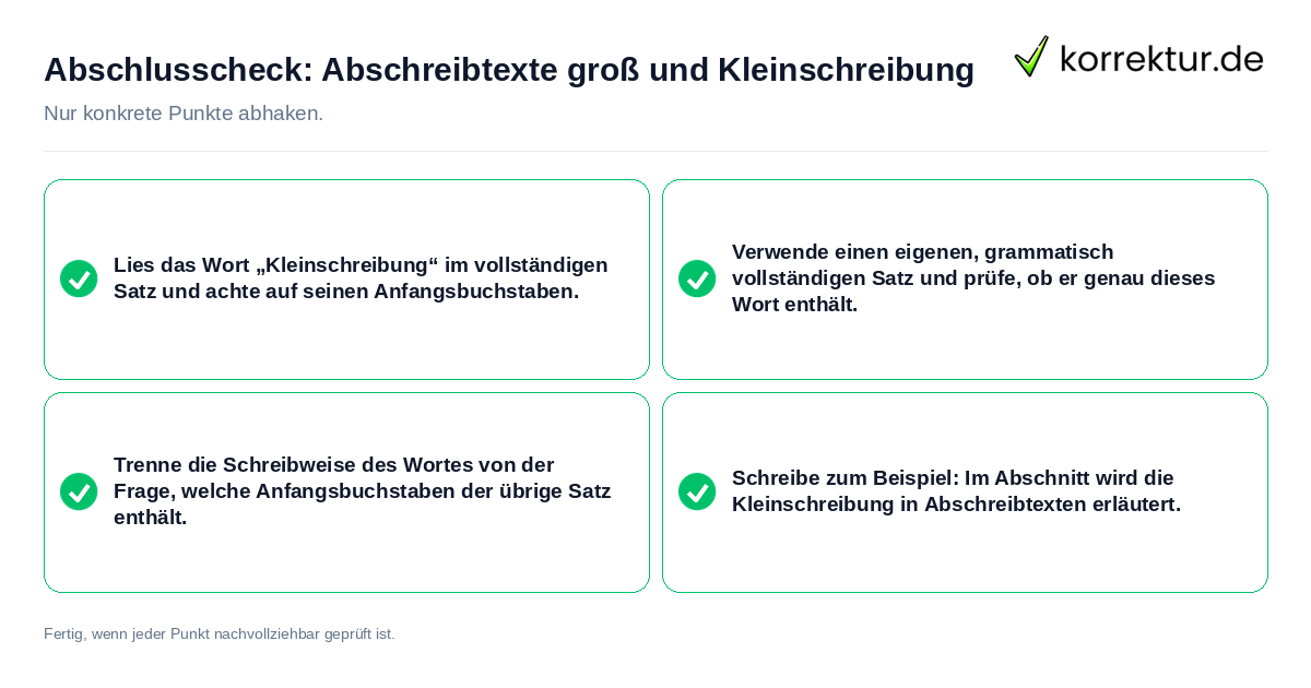 Abschlusscheck: Abschreibtexte groß und Kleinschreibung Konkreter Abschlusscheck zu Abschreibtexte groß und Kleinschreibung