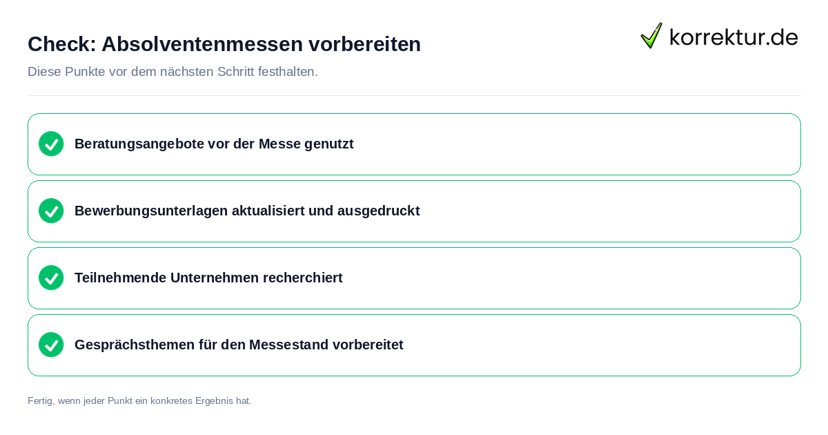 Check: Absolventenmessen vorbereiten Absolventenmessen vorbereiten: Prüfliste mit vier Punkten
