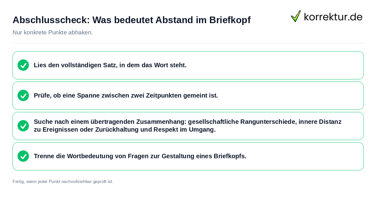 Konkreter Abschlusscheck zu Was bedeutet Abstand im Briefkopf