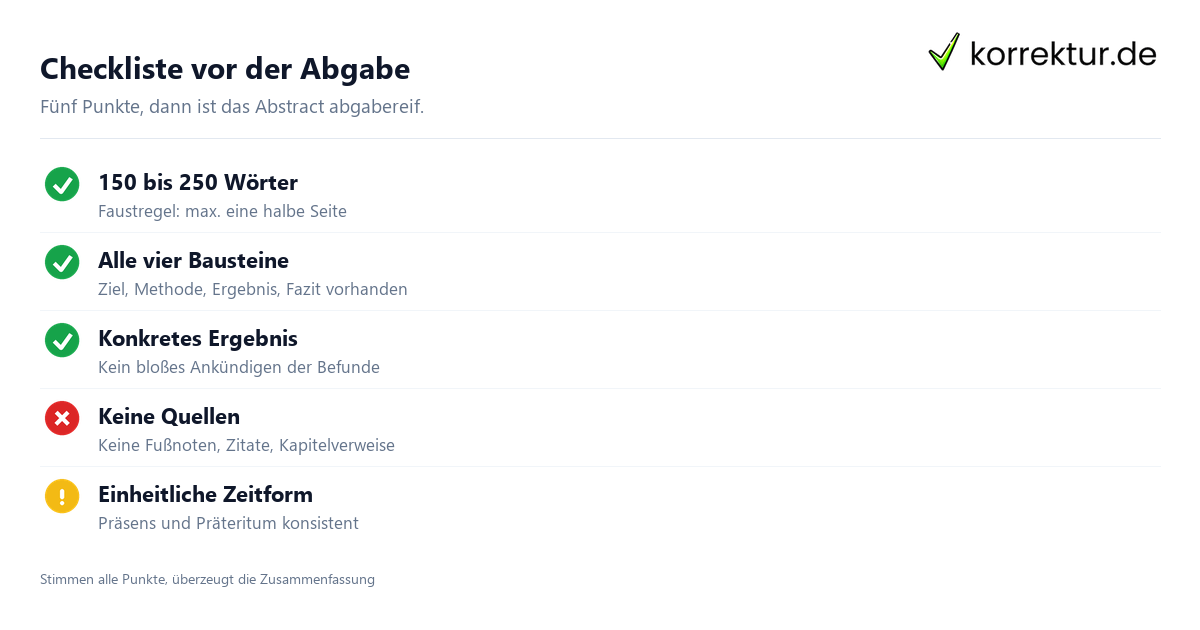 Checkliste vor der Abgabe Checkliste für ein gelungenes Abstract Masterarbeit