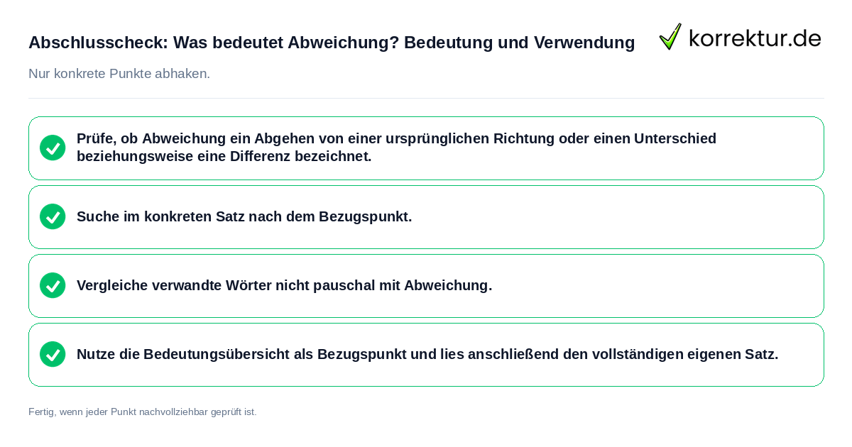 Konkreter Abschlusscheck zu Was bedeutet Abweichung? Bedeutung und Verwendung
