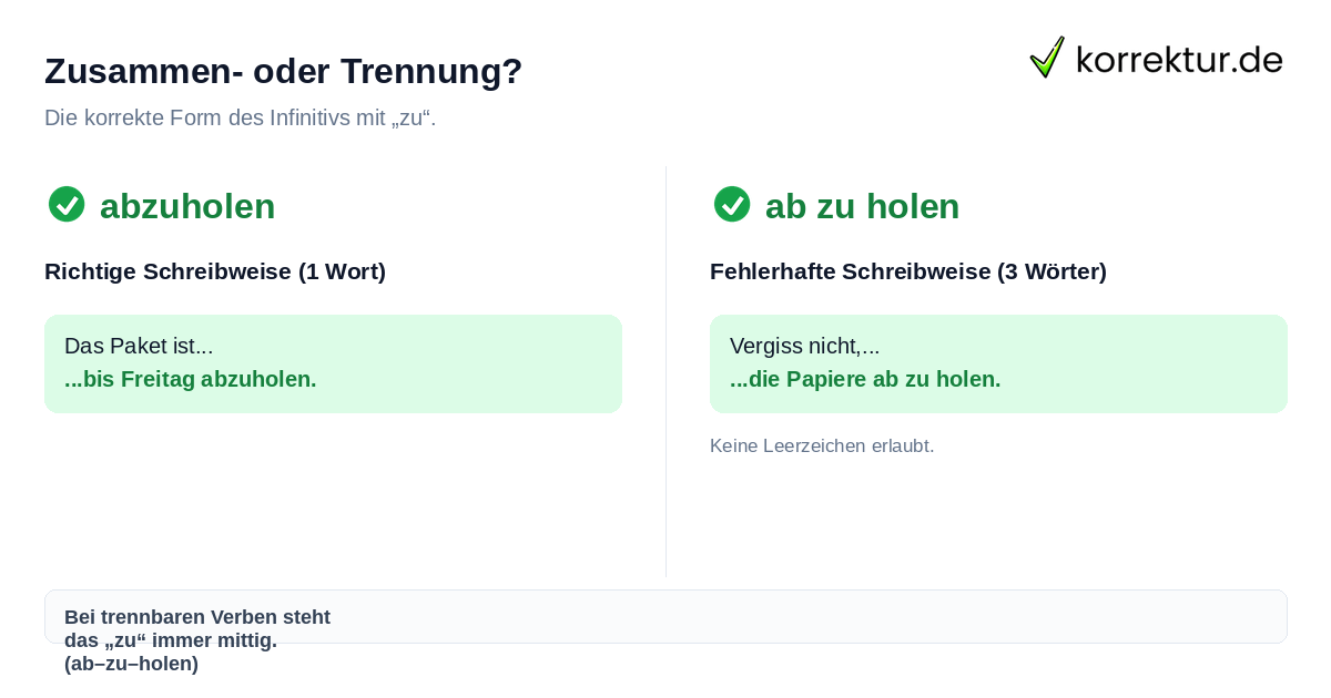 Zusammen- oder Trennung? Abzuholen vs ab zu holen: Korrekte Schreibweise beim Partikelverb