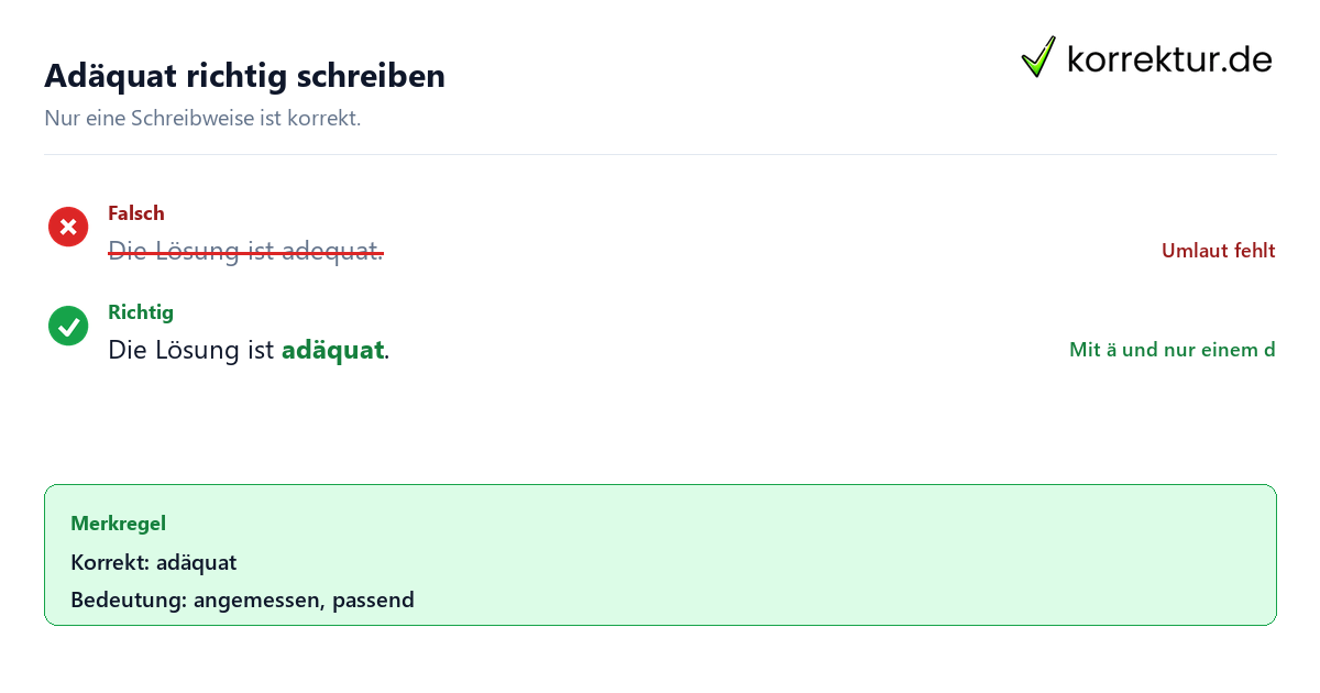 adäquat Bedeutung und korrekte Schreibweise mit Umlaut