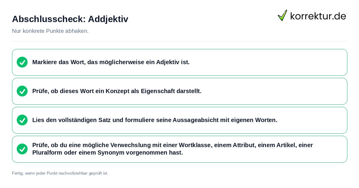 Konkreter Abschlusscheck zu Addjektiv