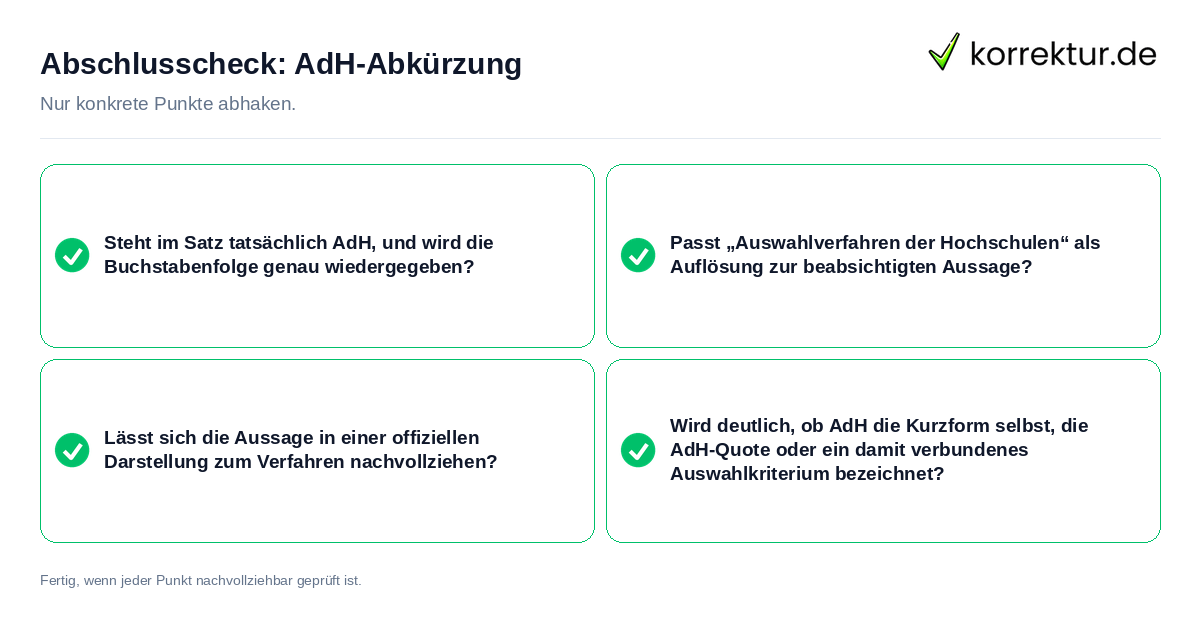 Konkreter Abschlusscheck zu AdH-Abkürzung