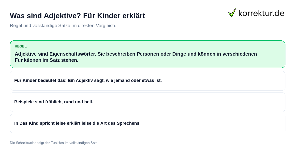 Was sind Adjektive? Für Kinder erklärt Konkrete Regel und vollständige Beispielsätze zu Was sind Adjektive? Für Kinder erklärt