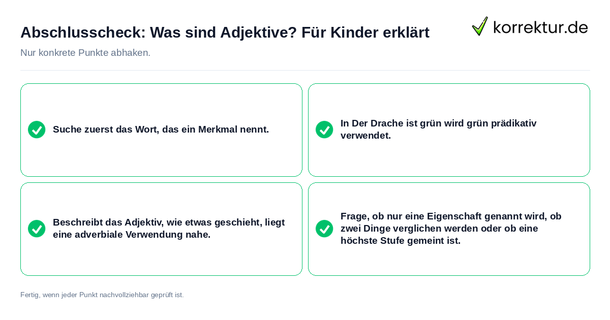 Abschlusscheck: Was sind Adjektive? Für Kinder erklärt Konkreter Abschlusscheck zu Was sind Adjektive? Für Kinder erklärt