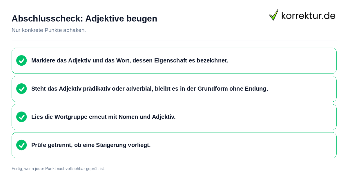 Konkreter Abschlusscheck zu Adjektive beugen