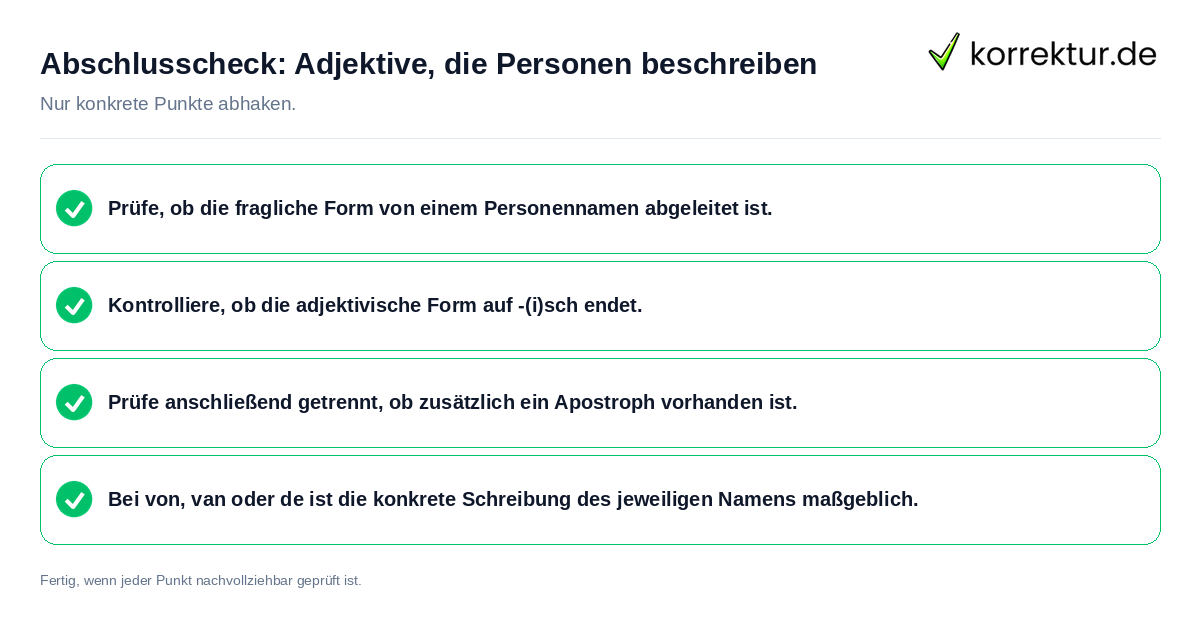 Konkreter Abschlusscheck zu Adjektive, die Personen beschreiben